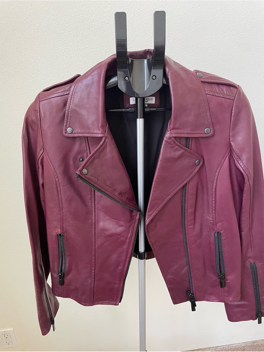 Lamarque Wine-Burgundy Leather Moto Jacket